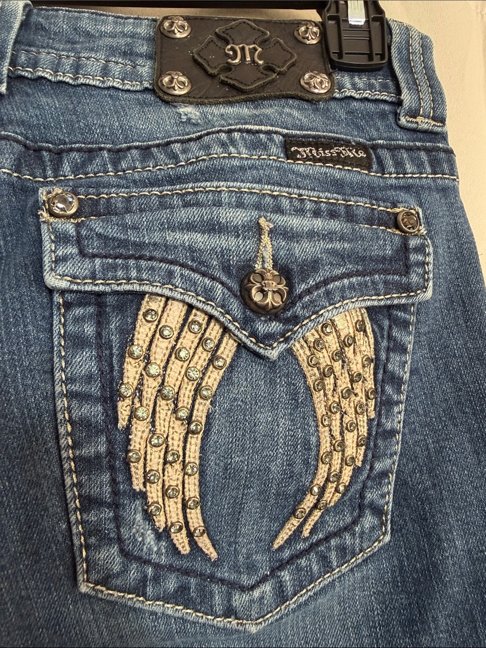 Miss Me Straight Jeans Angel Wings Rhinestone Western Size 30 x 33